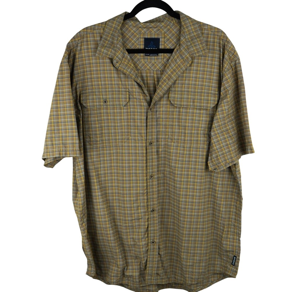 Prana‎ Mens Cayman Plaid Pocket Nylon Short Sleeve Shirt Size 2XL XXL